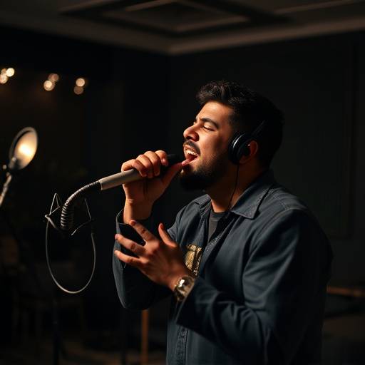 Javier Morales rapping in the studio